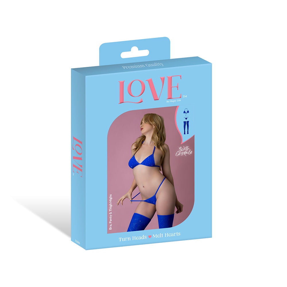 Magic Silk Seamless Bra, Panty & Thigh Highs Blue O/S