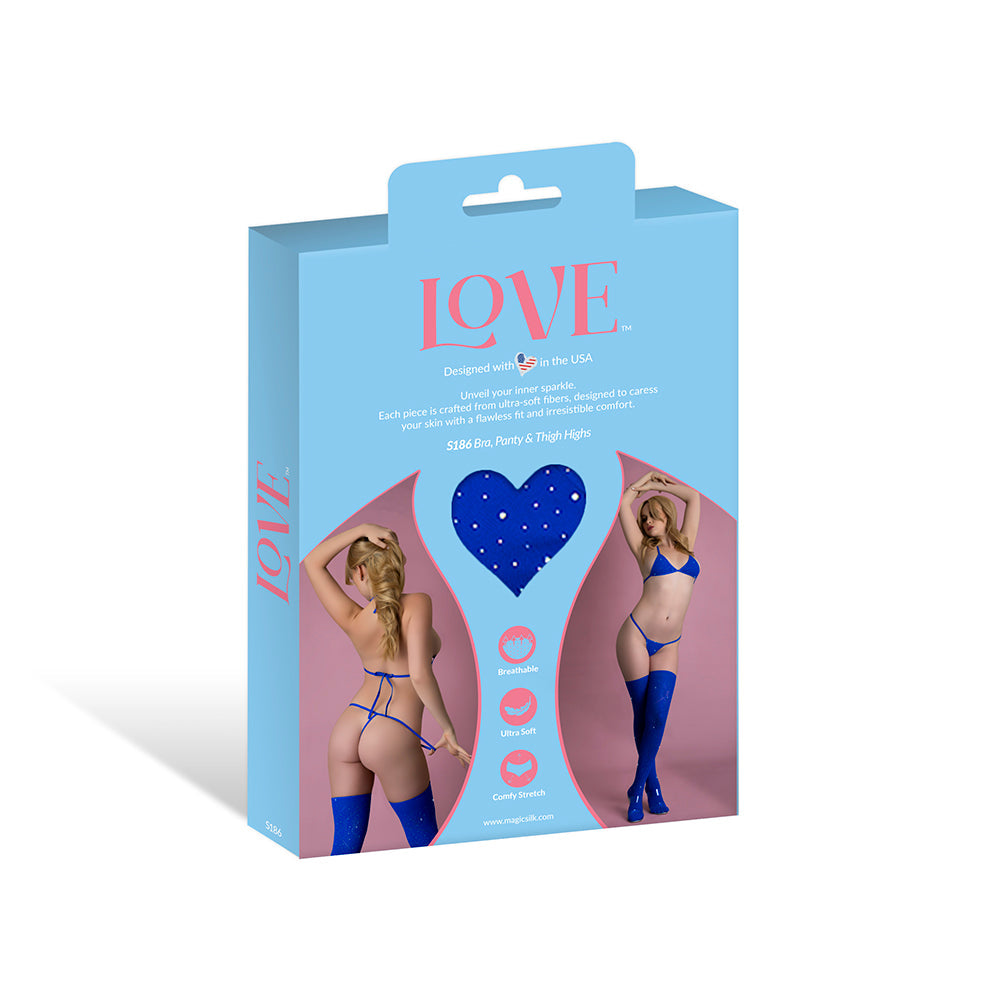Magic Silk Seamless Bra, Panty & Thigh Highs Blue O/S