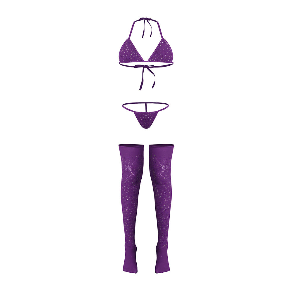 Magic Silk Seamless Bra, Panty & Thigh Highs Violet O/S