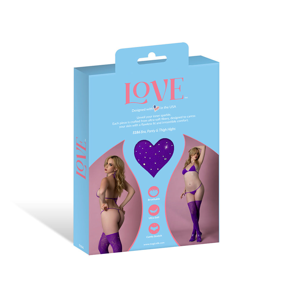 Magic Silk Seamless Bra, Panty & Thigh Highs Violet O/S