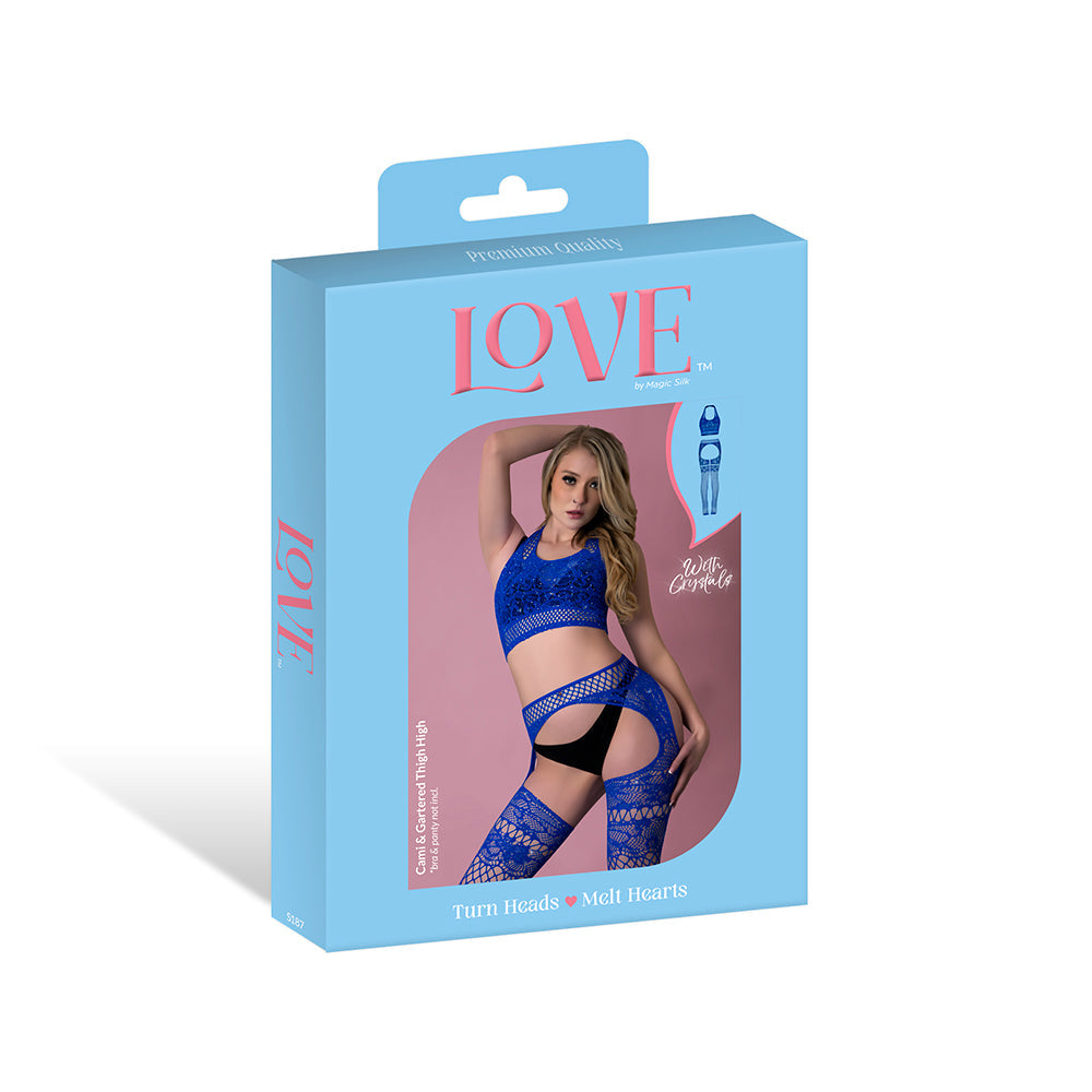Magic Silk Seamless Cami & Gartered Thigh High Blue O/S