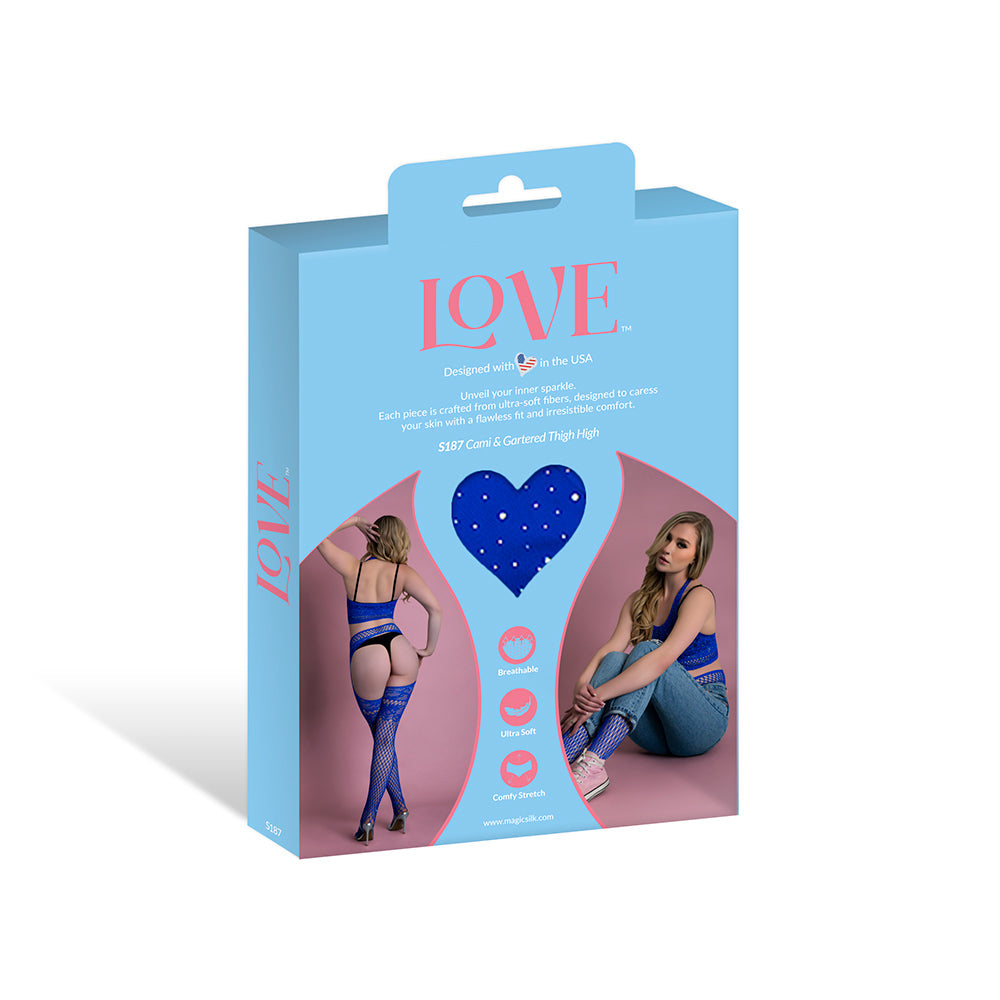 Magic Silk Seamless Cami & Gartered Thigh High Blue O/S
