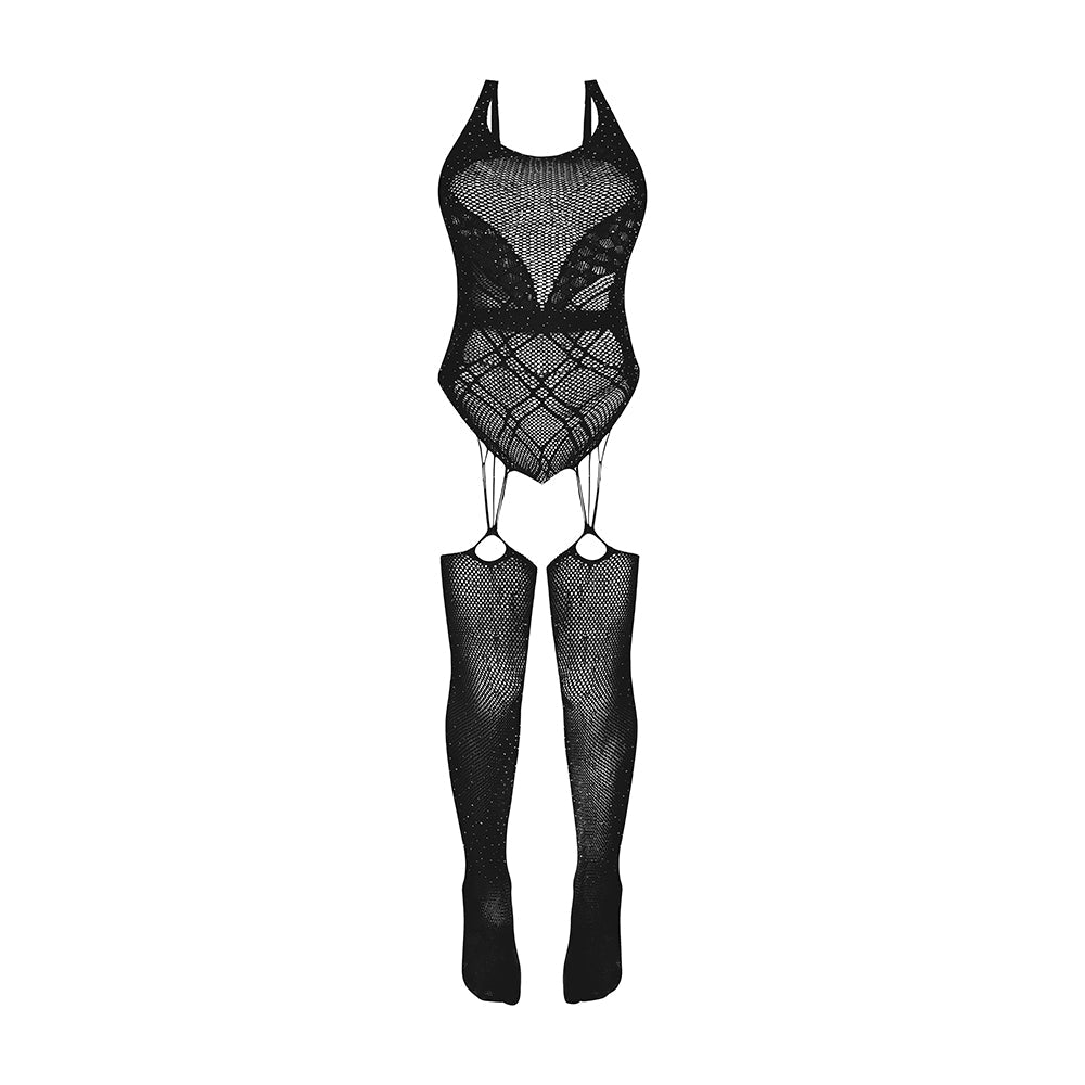 Magic Silk Seamless Gartered Bodystocking Black O/S