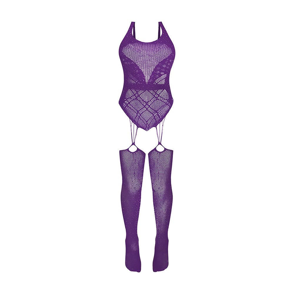 Magic Silk Seamless Gartered Bodystocking Violet O/S