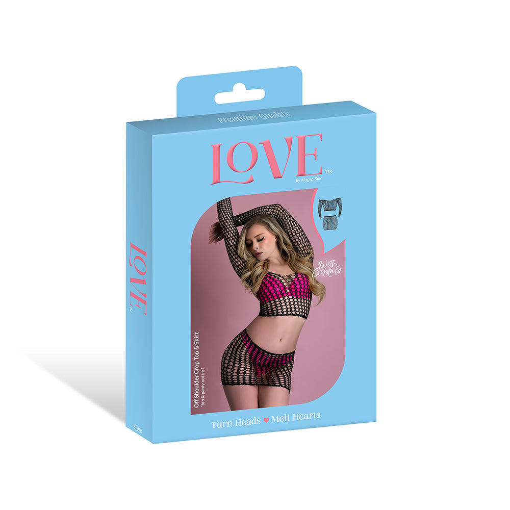 Magic Silk Seamless Off Shoulder Crop Top & Skirt Black O/S