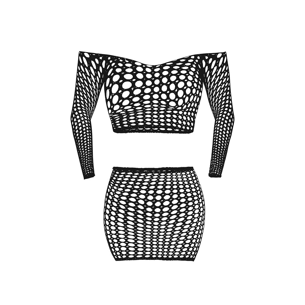 Magic Silk Seamless Off Shoulder Crop Top & Skirt Black O/S