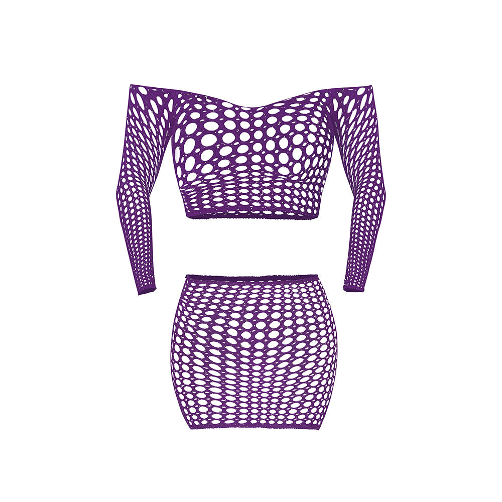 Magic Silk Seamless Off Shoulder Crop Top & Skirt Violet O/S