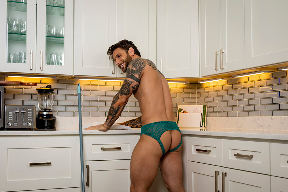 Male Power Ripple Moon Jock Teal L/XL