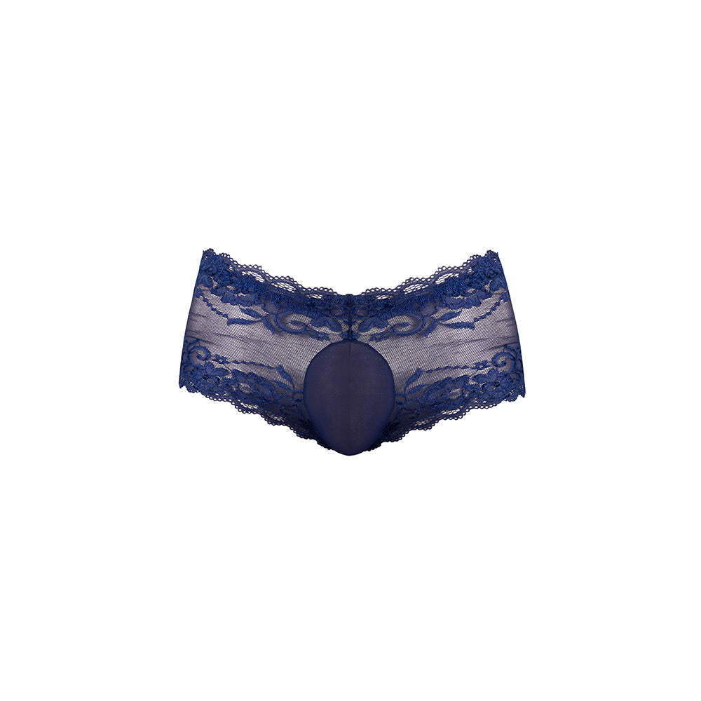 Male Power Sassy Lace Mini Short Sheer Pouch Navy M