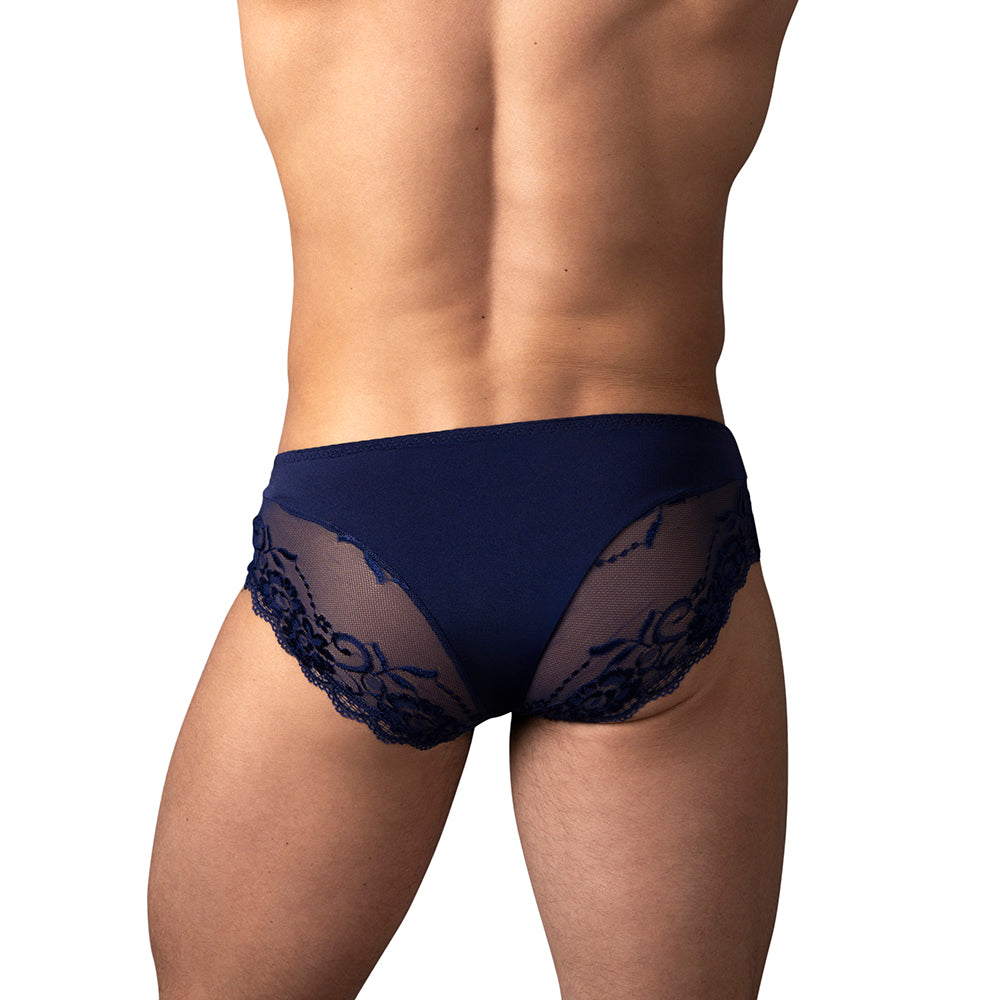 Male Power Sassy Lace Bikini Sold Pouch Navy L