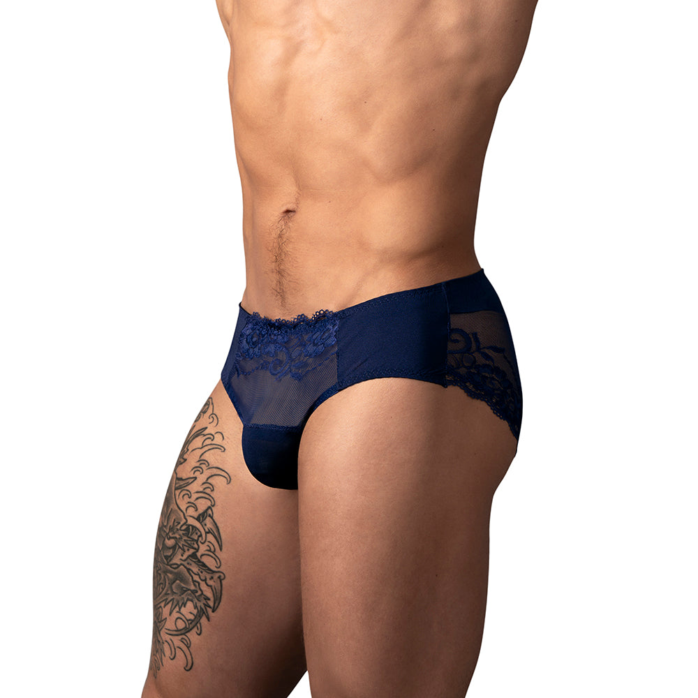 Male Power Sassy Lace Bikini Sold Pouch Navy XL