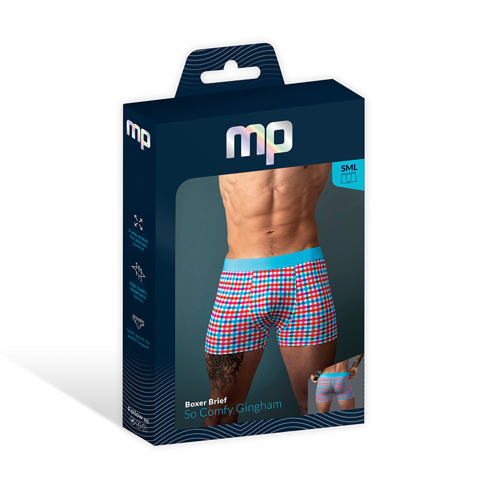 Male Power So Cumfy Gingham Boxer Brief Turquoise L