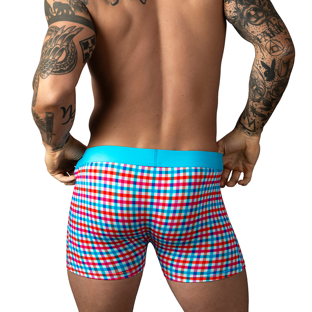 Male Power So Cumfy Gingham Boxer Brief Turquoise L