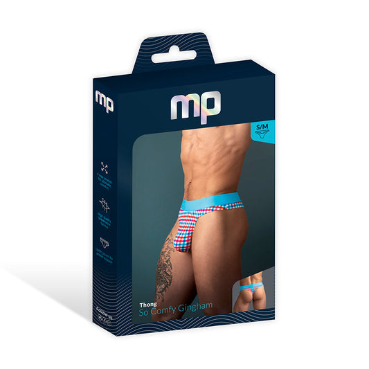 Male Power So Cumfy Gingham Thong Turquoise S/M