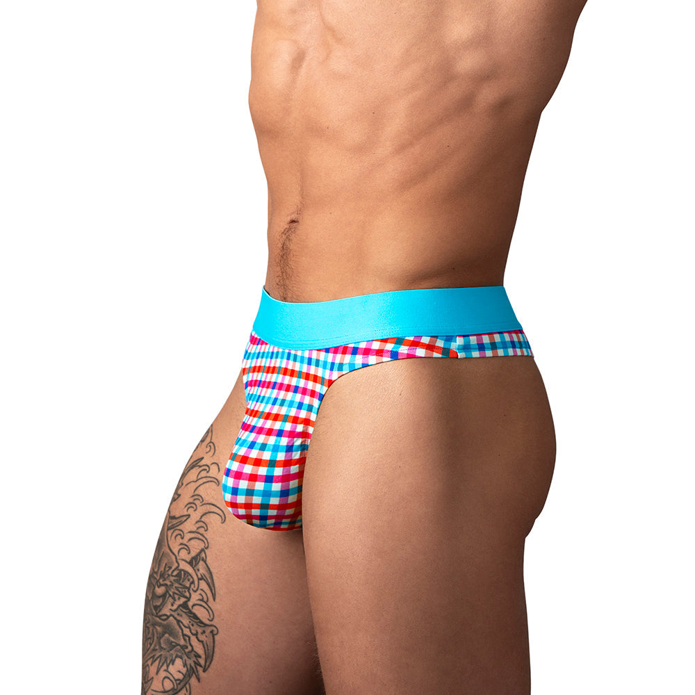 Male Power So Cumfy Gingham Thong Turquoise L/XL