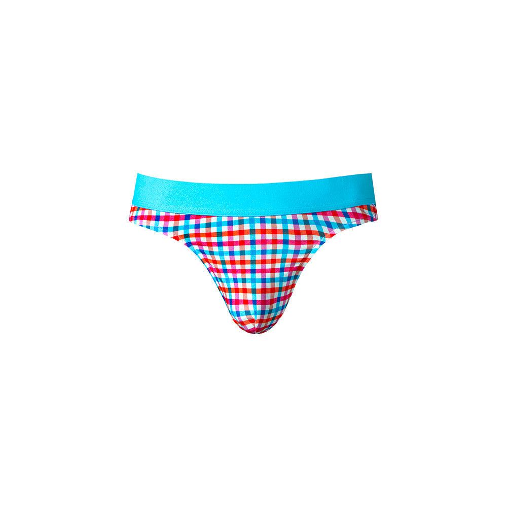 Male Power So Cumfy Gingham Thong Turquoise L/XL
