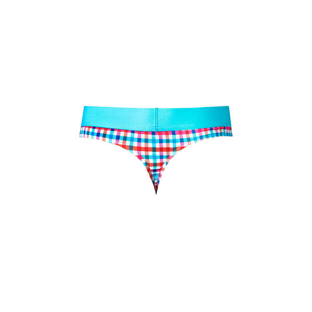 Male Power So Cumfy Gingham Thong Turquoise L/XL