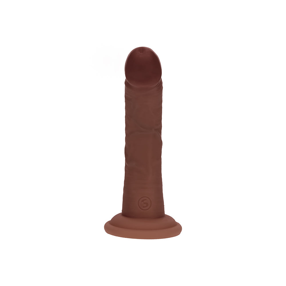 Realrock Dual Density Silicone Realistic Curved Dildo 6 in. Brown