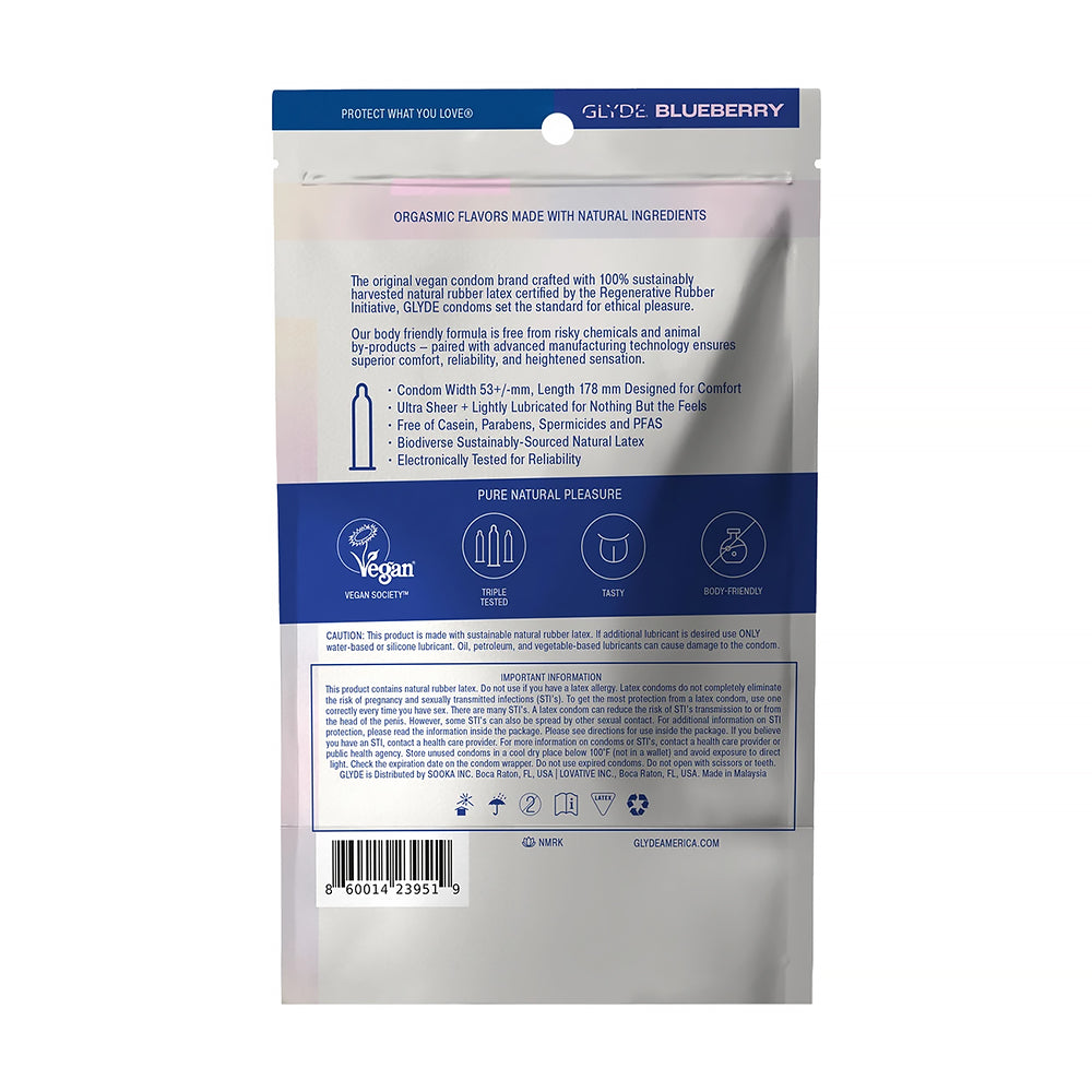 GLYDE Ultrathin Latex Condom Blueberry Flavored 12-Count