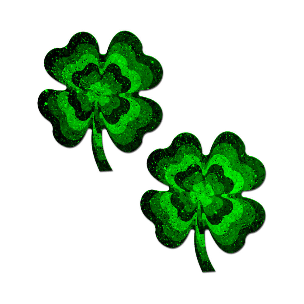 Pastease Four Leaf Clover Green Glitter Velvet Pumping Shamrock Nipple Pasties