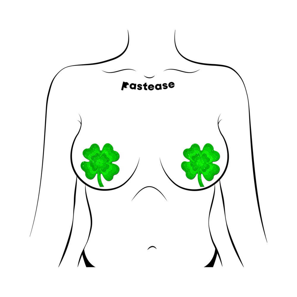 Pastease Four Leaf Clover Green Glitter Velvet Pumping Shamrock Nipple Pasties
