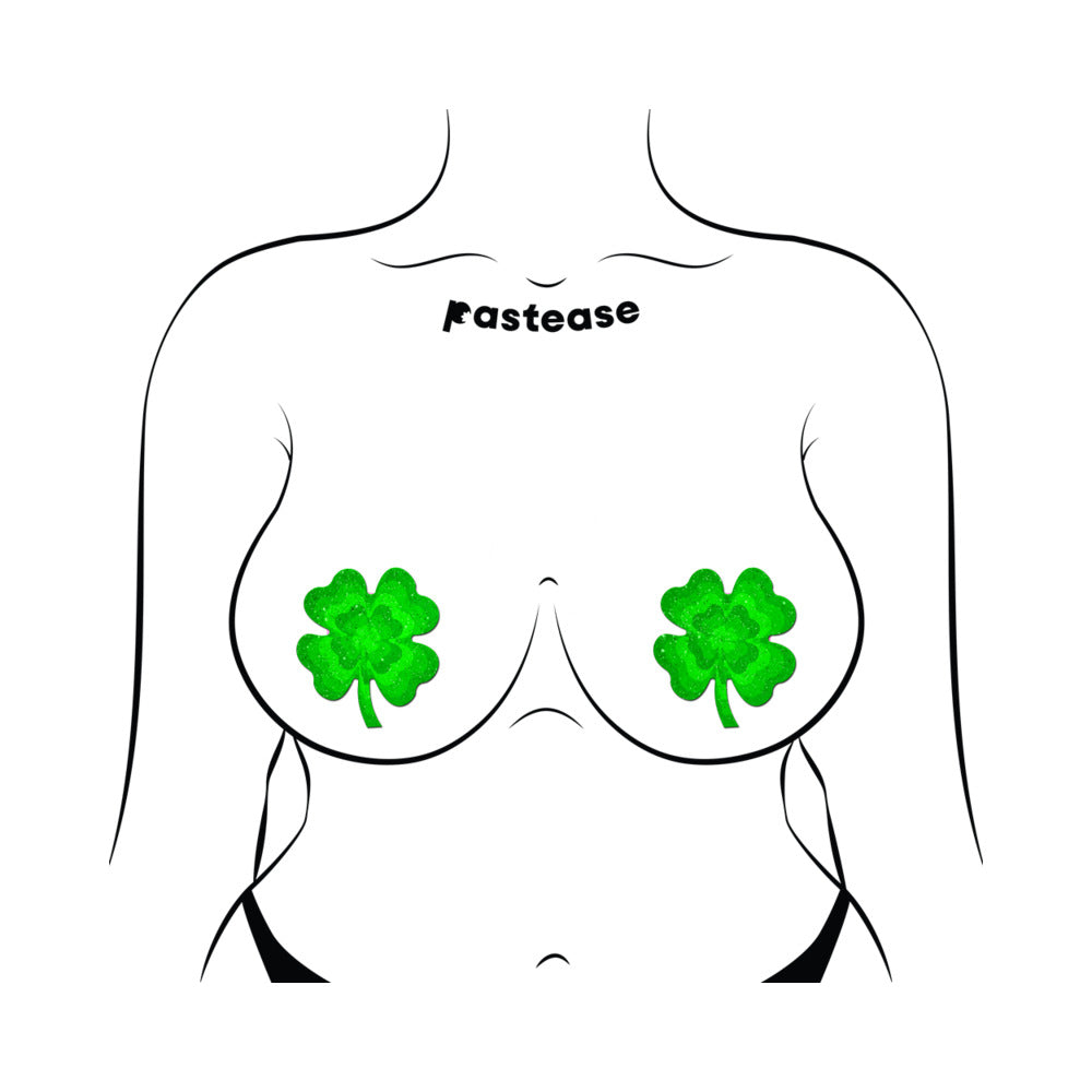Pastease Four Leaf Clover Green Glitter Velvet Pumping Shamrock Nipple Pasties