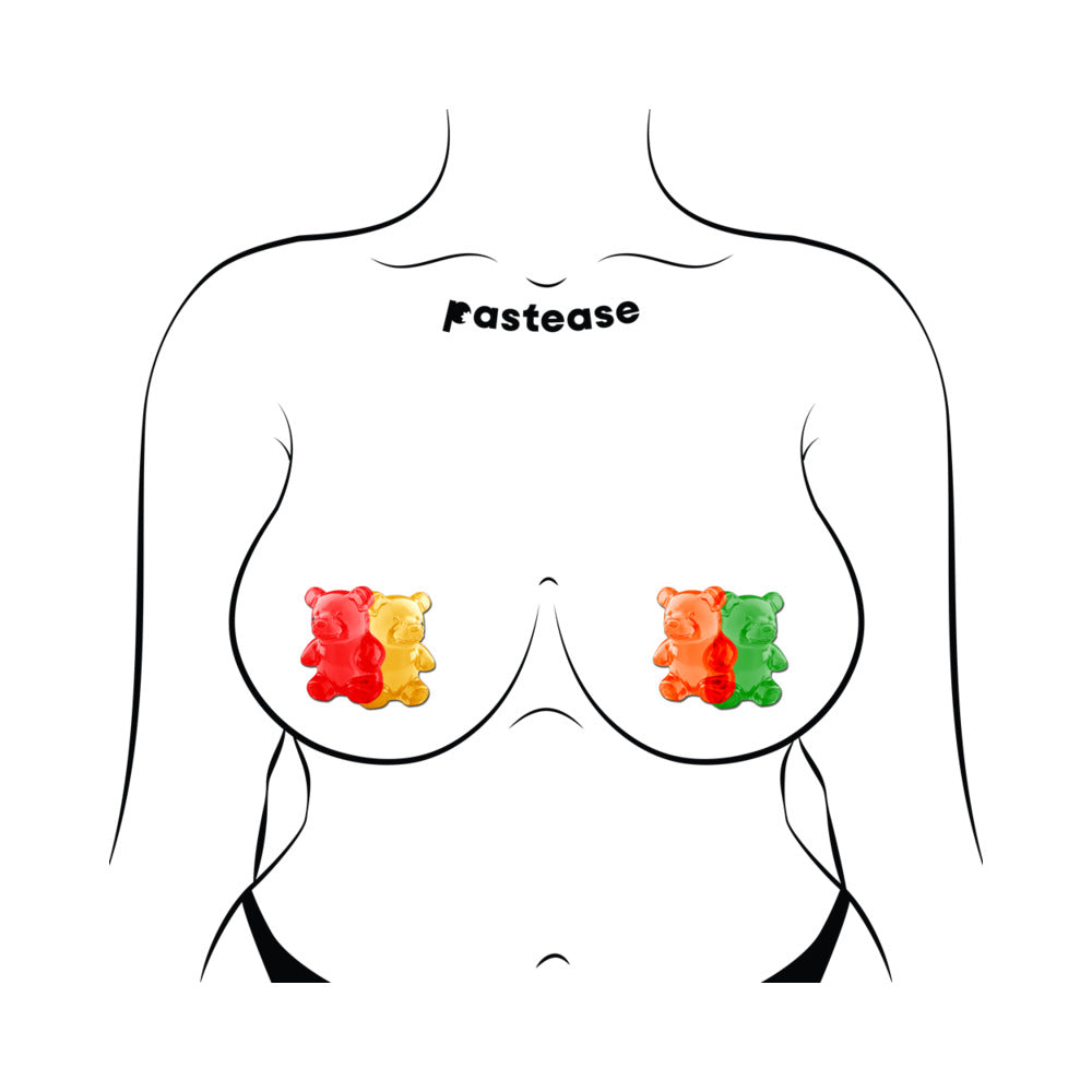 Pastease Gummy Bear Breast Pasties Red/Yellow & Orange/Green