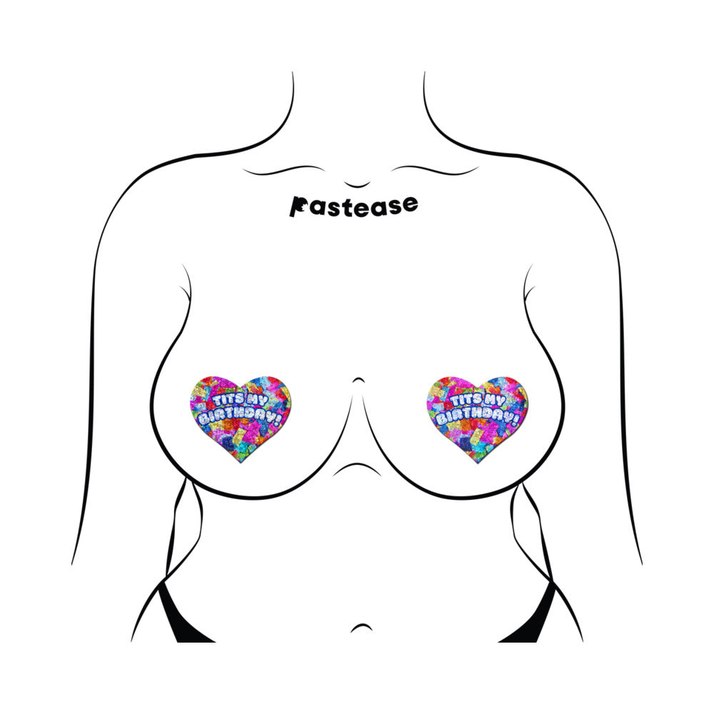 Pastease Tits My Birthday! Heart Breast Pasties with Confetti