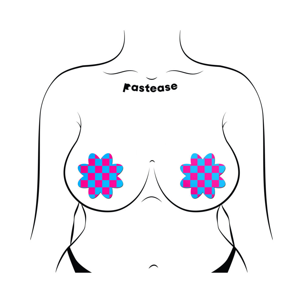 Pastease Neon Checkered Pink & Blue Petal Breast Pasties