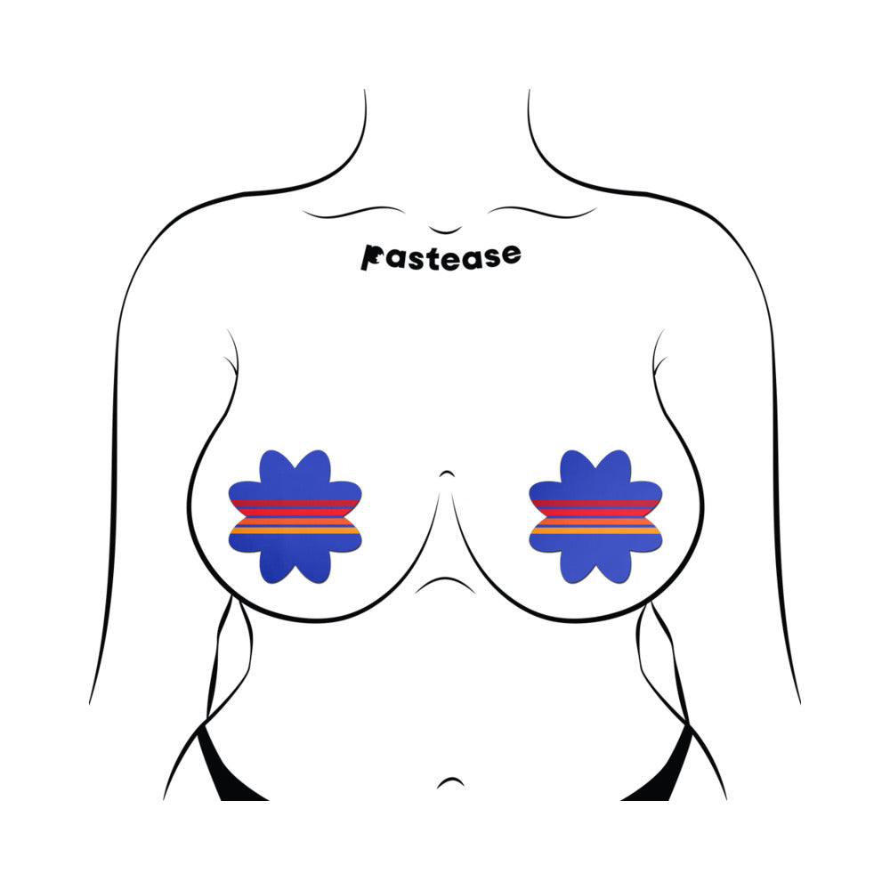 Pastease Vibrant Retro Stripes on Blue Petal Breast Pasties