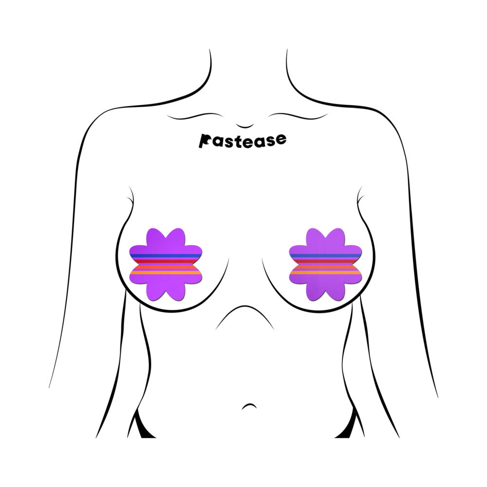 Pastease Colorful Retro Stripes on Purple Petal Breast Pasties