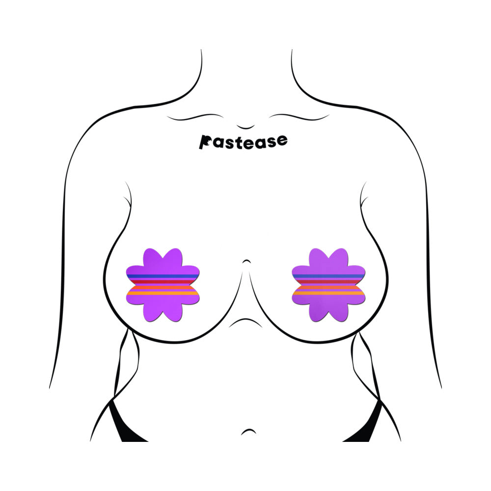 Pastease Colorful Retro Stripes on Purple Petal Breast Pasties