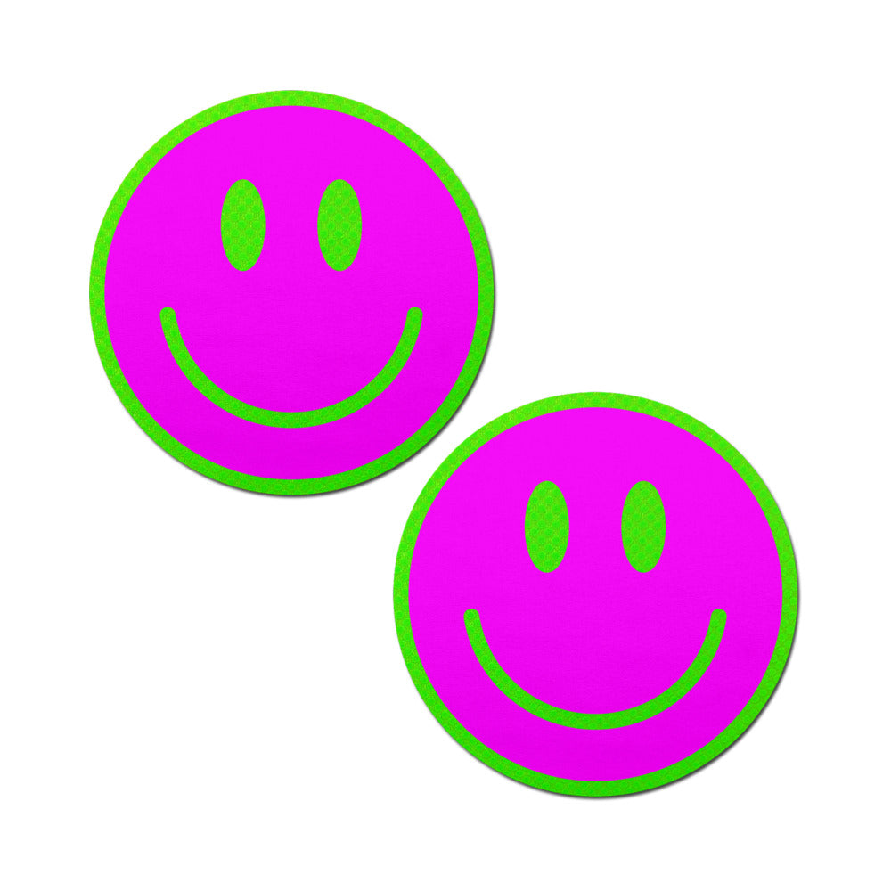 Pastease Neon Green Glow-in-the-Dark Pink Smiley Face Breast Pasties