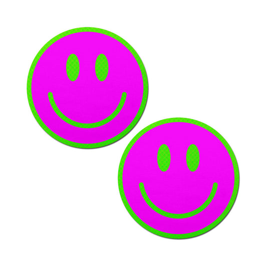 Pastease Neon Green Glow-in-the-Dark Pink Smiley Face Breast Pasties