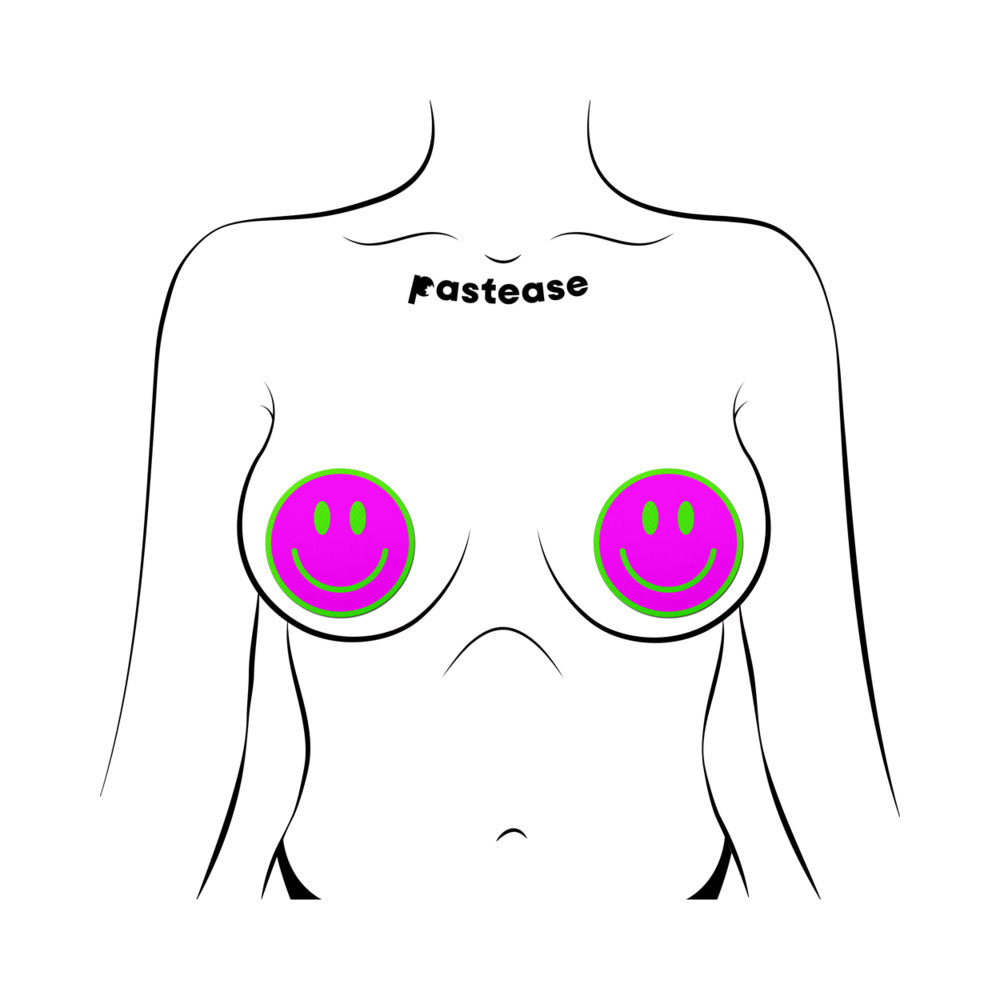 Pastease Neon Green Glow-in-the-Dark Pink Smiley Face Breast Pasties