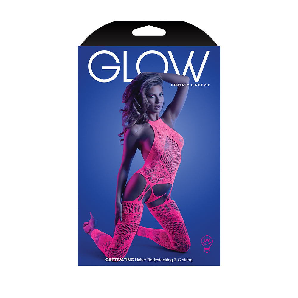 Fantasy Lingerie Glow Captivating High Neck Halter Bodystocking & G-String Panty O/S