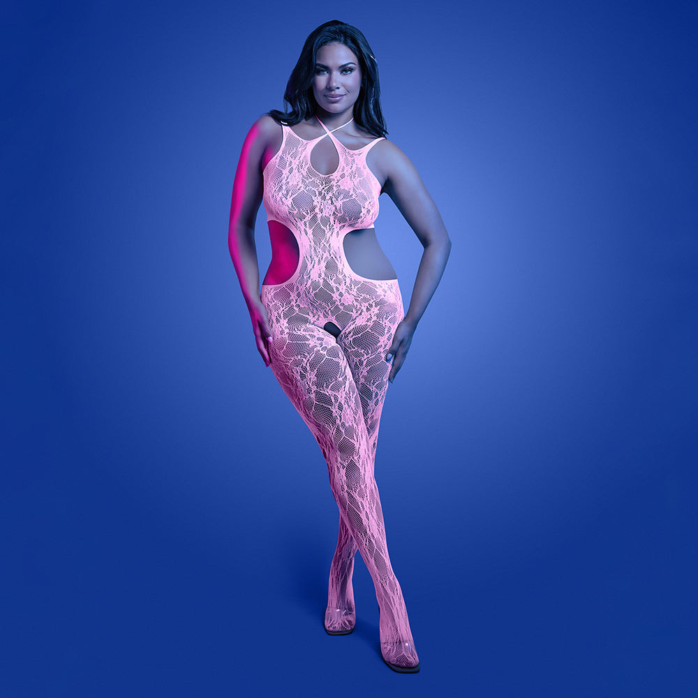 Fantasy Lingerie Glow Equilibrium Glow-in-the-Dark Crotchless Bodystocking Queen Size