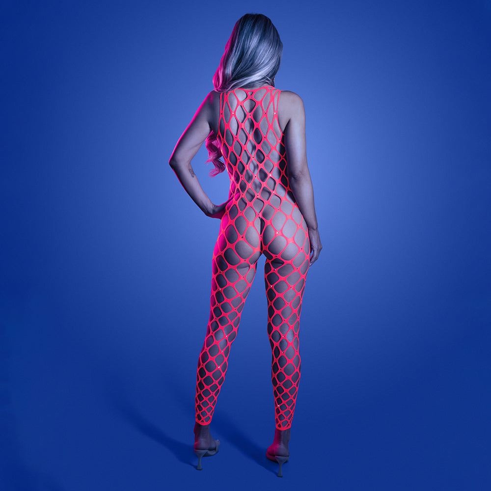 Fantasy Lingerie Glow Want It All Reversible Bodystocking & Rhinestone Pasties O/S