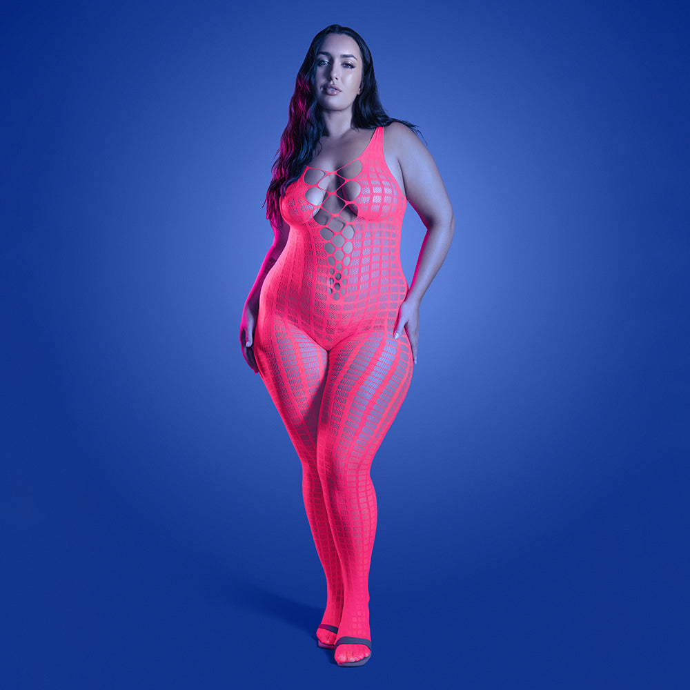 Fantasy Lingerie Glow Turn Up Bodystocking with Back Cut-Out Detail Queen Size