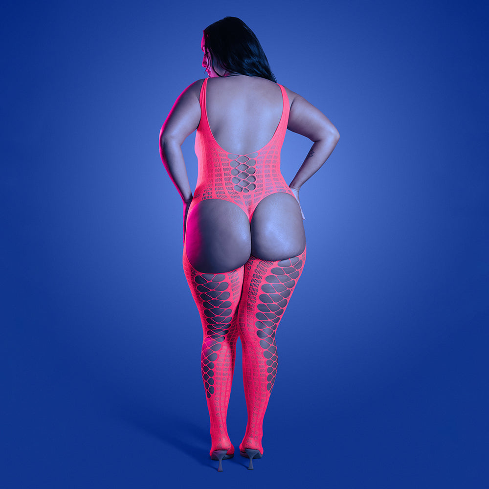 Fantasy Lingerie Glow Turn Up Bodystocking with Back Cut-Out Detail Queen Size