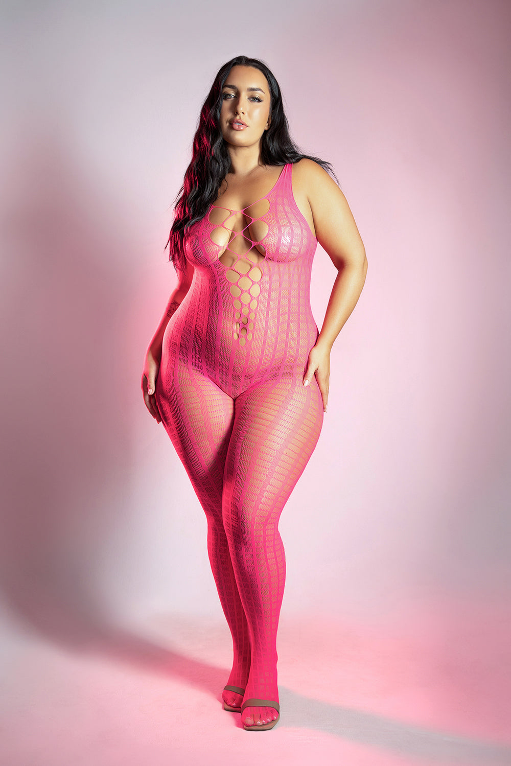 Fantasy Lingerie Glow Turn Up Bodystocking with Back Cut-Out Detail Queen Size