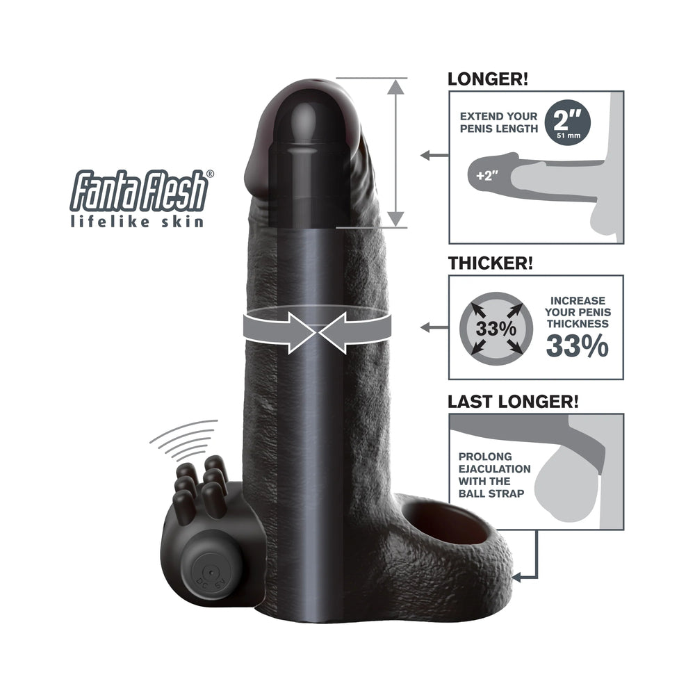 Fantasy X-Tensions Vibrating Real Feel Extension 2 in. Black