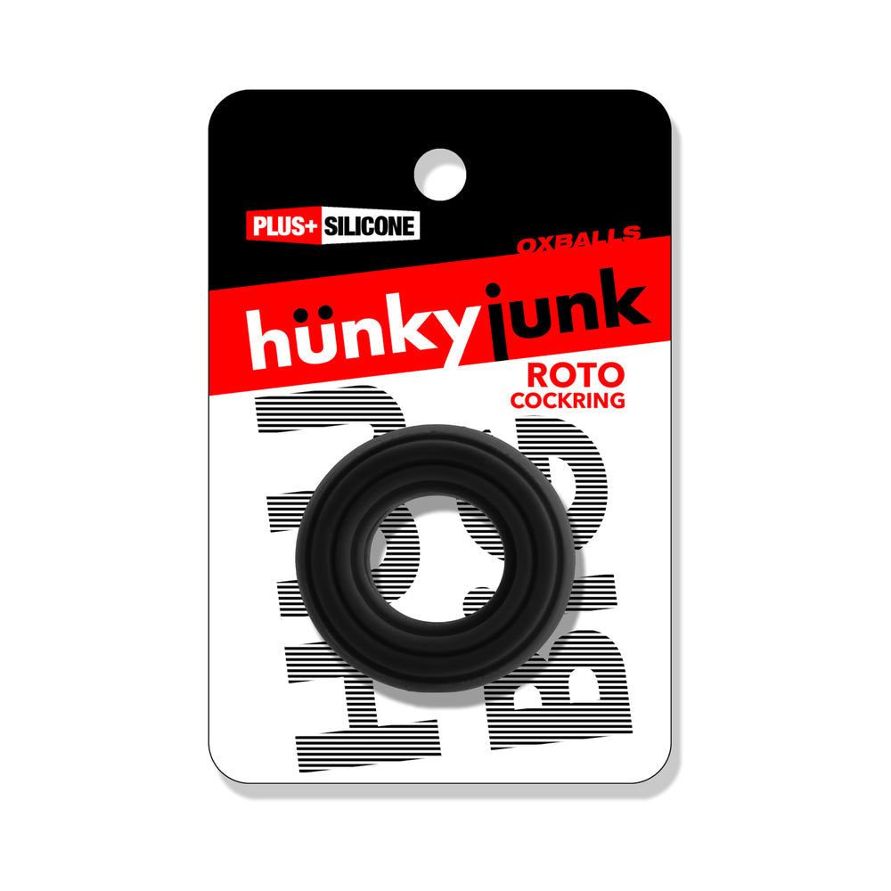 Hunkyjunk Roto Grooved Gripper-Ribbed Cockring Black Fog