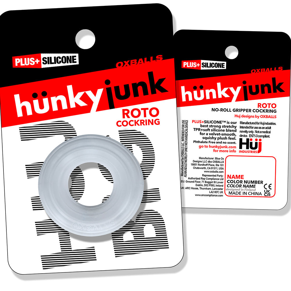 Hunkyjunk Roto Grooved Gripper-Ribbed Cockring Clear Steam