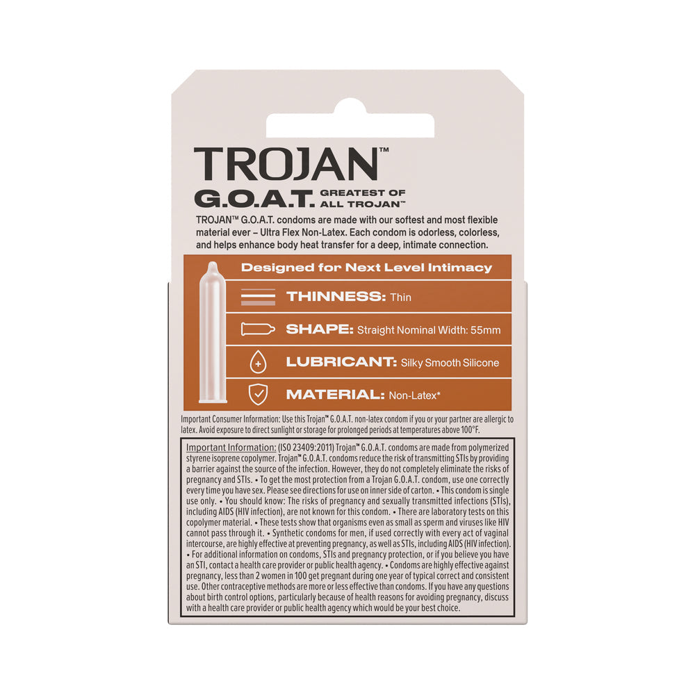 Trojan G.O.A.T Non-Latex Silicone Lubricated 3-Pack